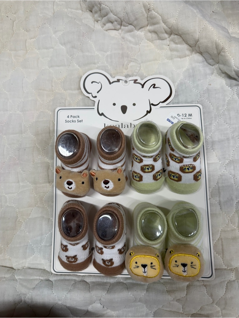 Koala Kids Green and Brown Animal Sock Shoes 4-Pack
